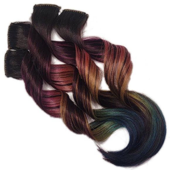 Rainbow Real Human Hair Extensions Clip in Black Root Subtle Rainbow Hairstyle - Picture 2 of 2